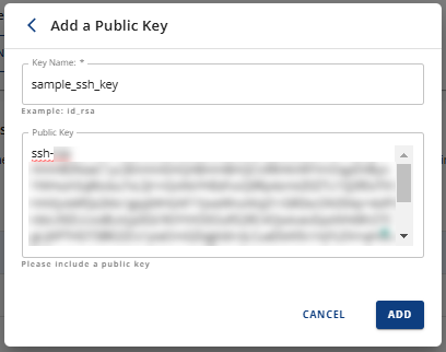 Add a Public Key pop-up