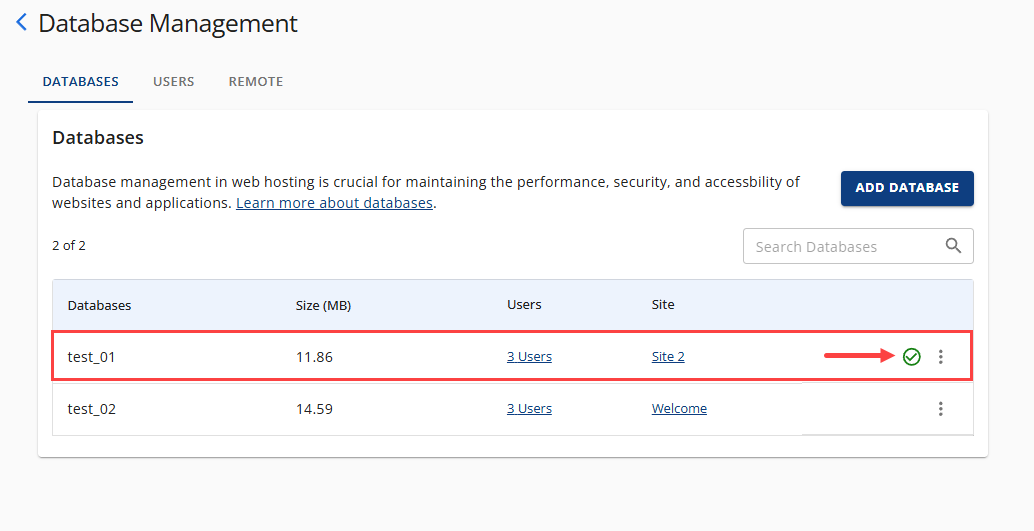 Manage MySQL Database - Database has no issues
