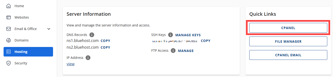 Hosting Tab - CPANEL