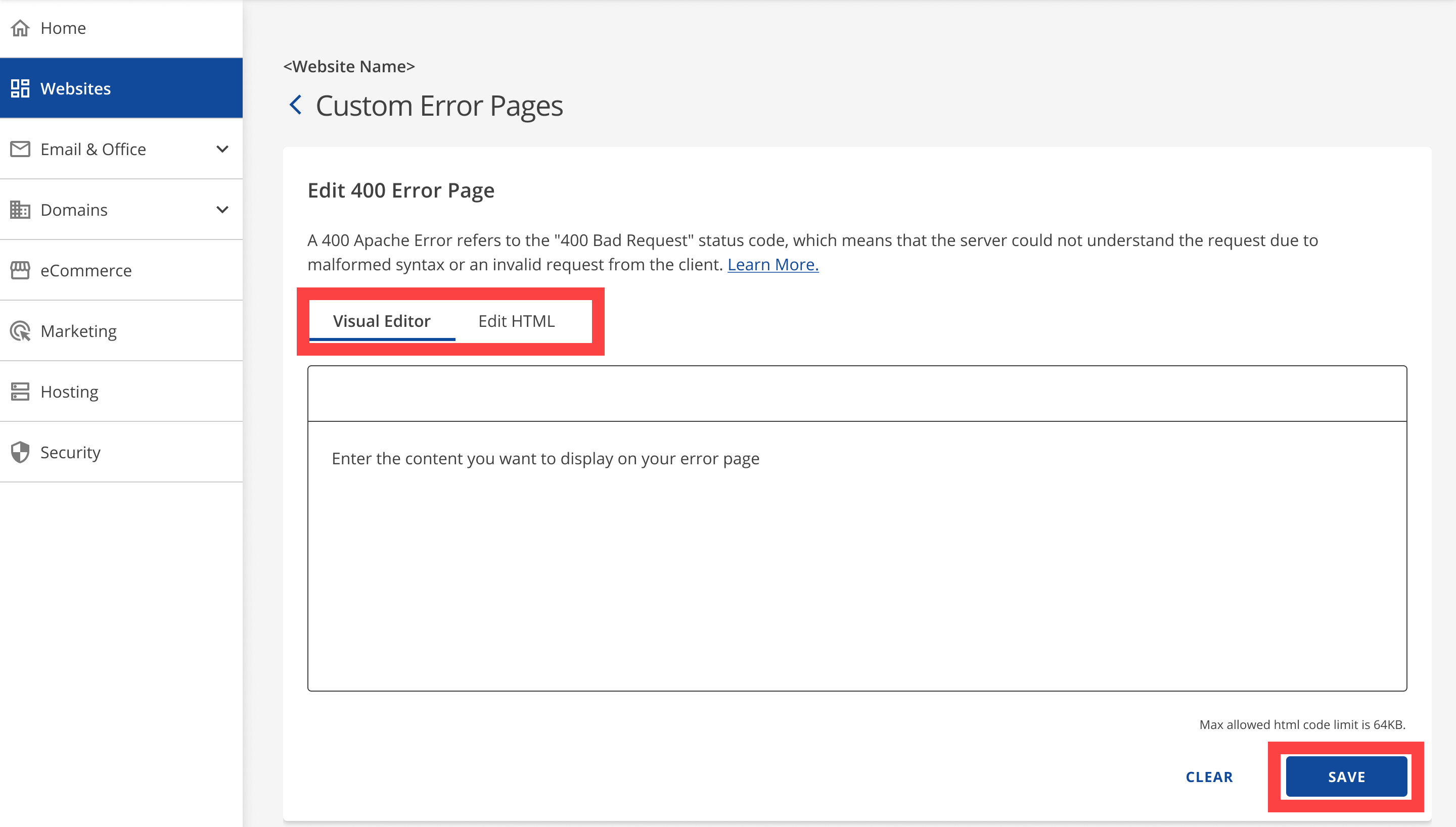 Account Manager - Customize Error Pages - Save