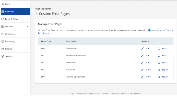 Account Manager - Customize Error Pages