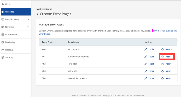 Account Manager - Reset Error Pages