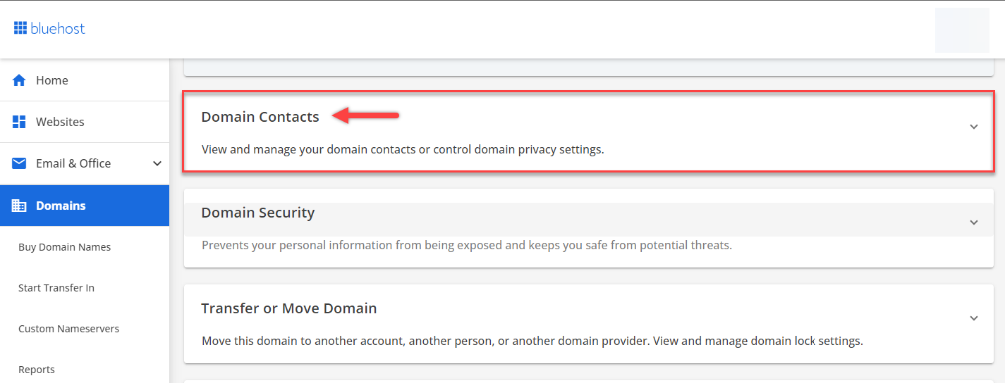 Bluehost-Domain-Contacts