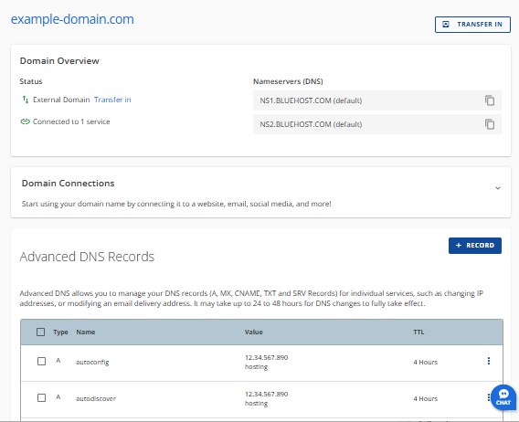 Domains - External Domain management page