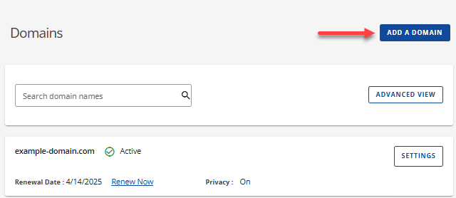 Summary View - Add a Domain button