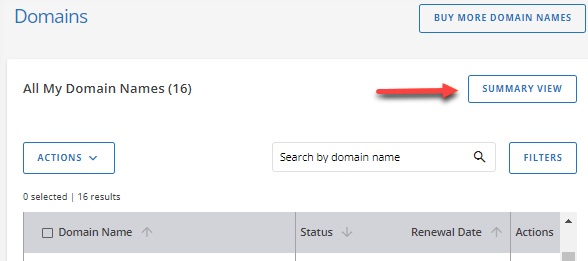 Domains tab - Summary View button