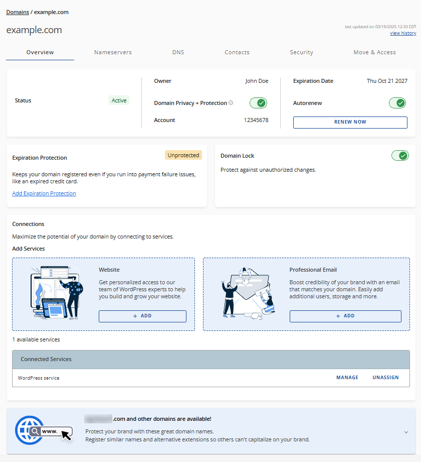 Account Manager - Domains tab - New Interface