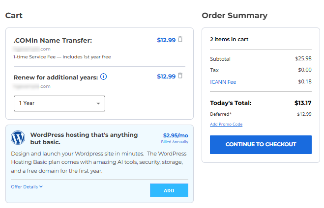 Domain Transfer - Cart page