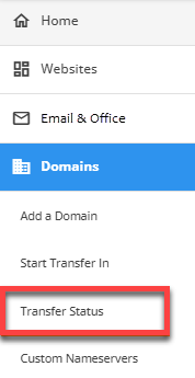 Domains tab - Transfer Status