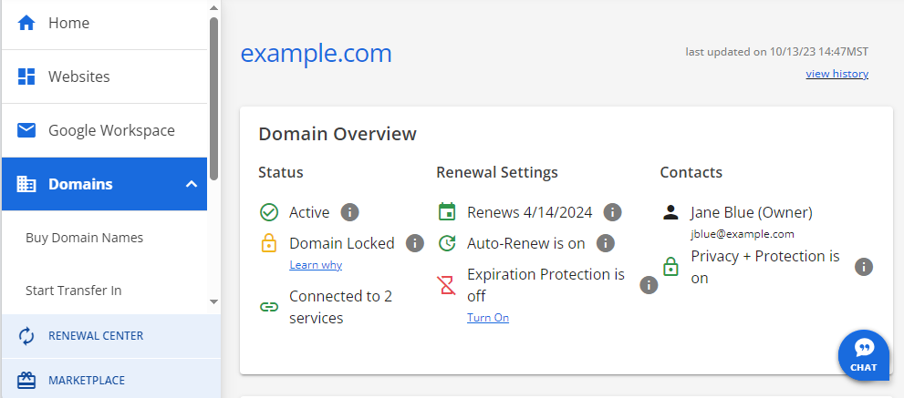 Account Manager Domains Page