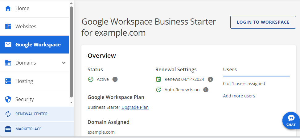 Account Manager Google Workspace tab