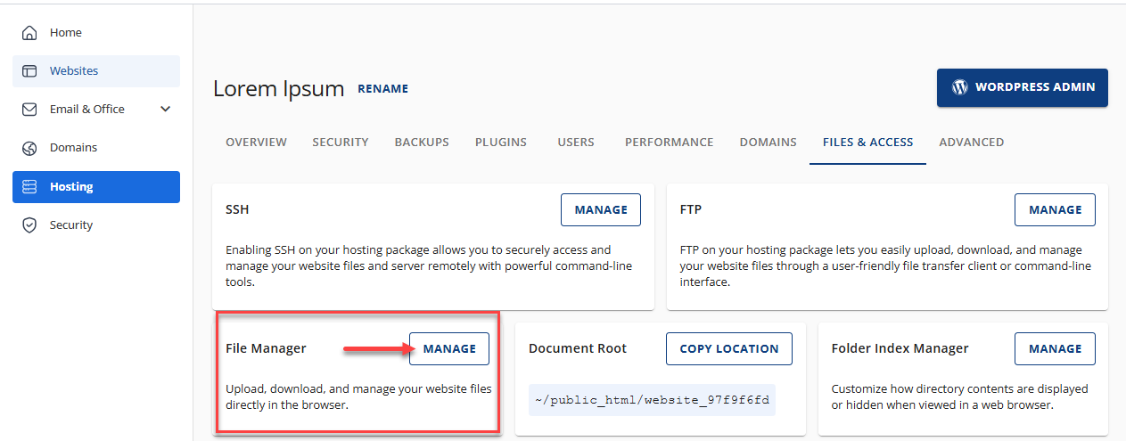 FILE MANGER button