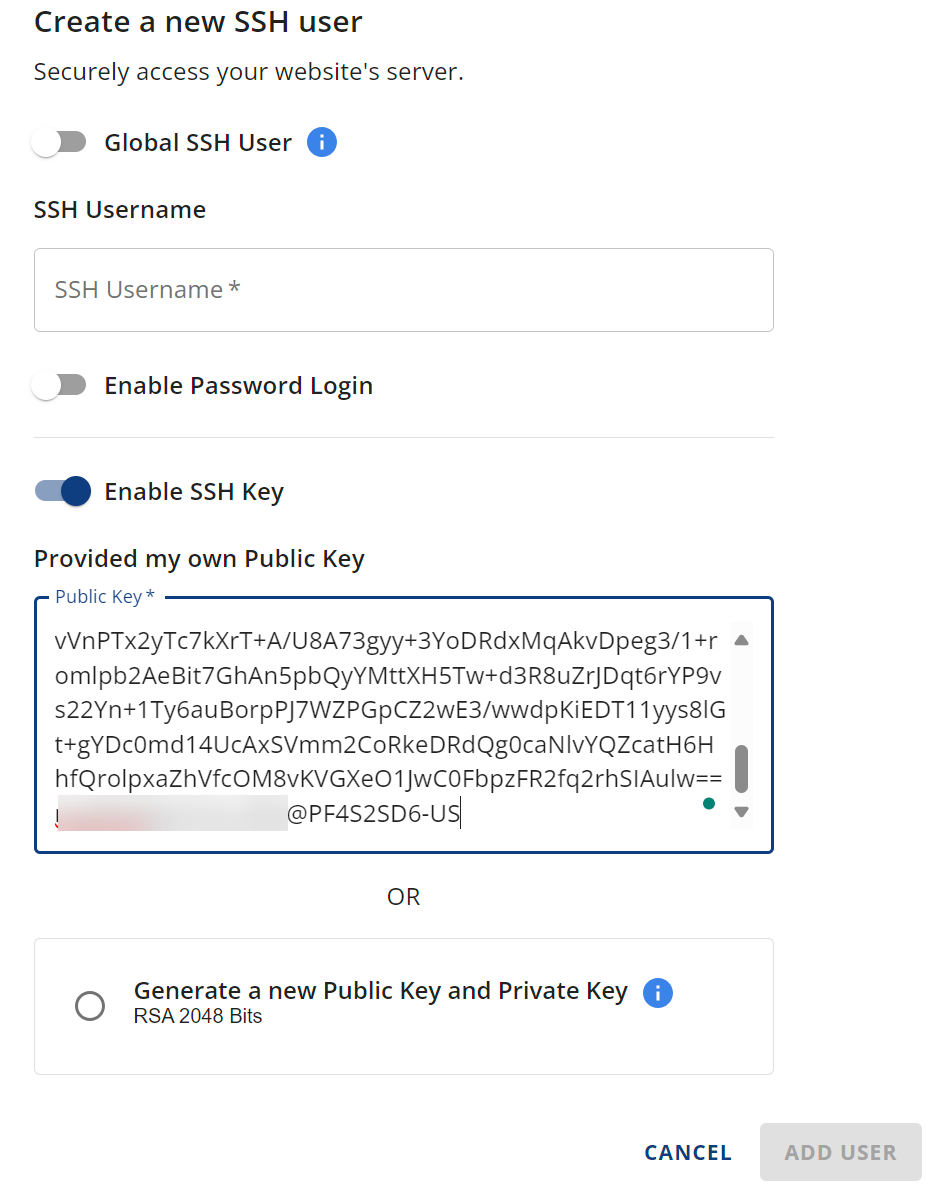 Create a new SSH user