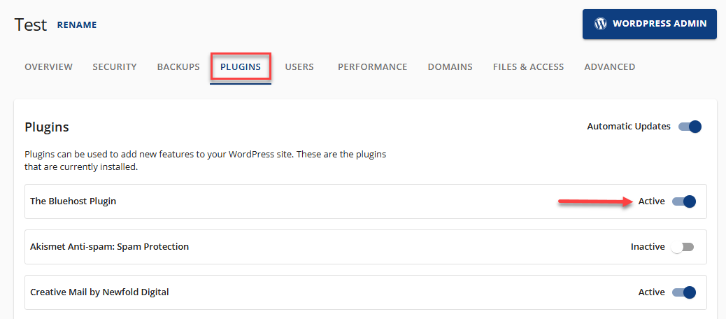 Delete Themes and Plugins - Plugins tab - Toggle to deactivate the plugin