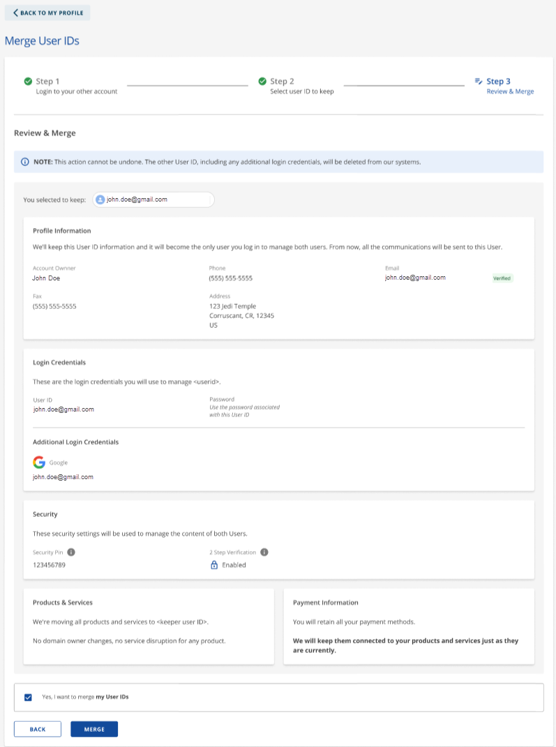 Review and Merge information