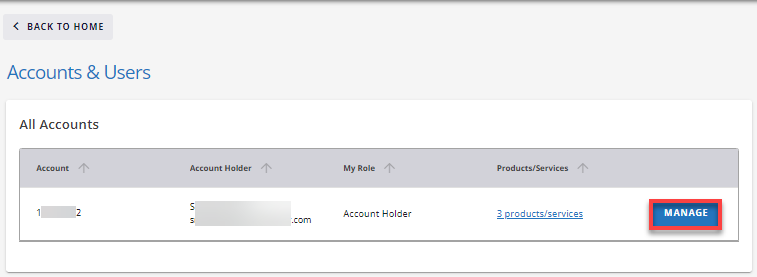 Manage button under Accounts & Users