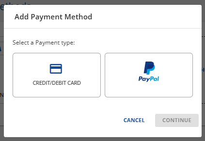 Bluehost payment types - Select Credit Card or PayPal