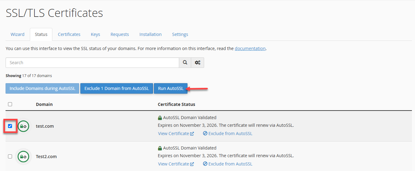 Activate Free SSL Certificate - cPanel - Run AutoSSL