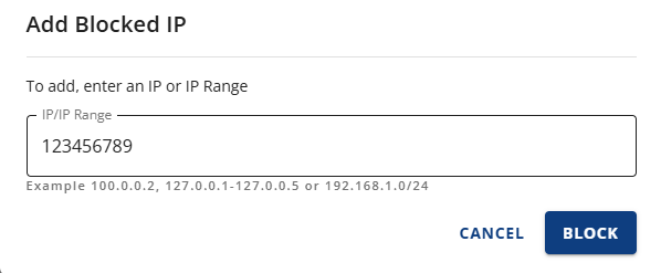 Bluehost Account Manager - Websites Security Tab - Manager IP Blocker - Enter IP
