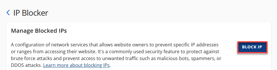 Bluehost Account Manager - Websites Security Tab - Manager IP Blocker - Block IP
