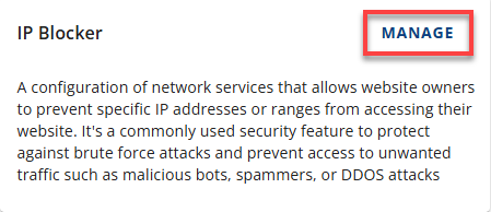 Bluehost Account Manager - Websites Security Tab - Manager IP Blocker