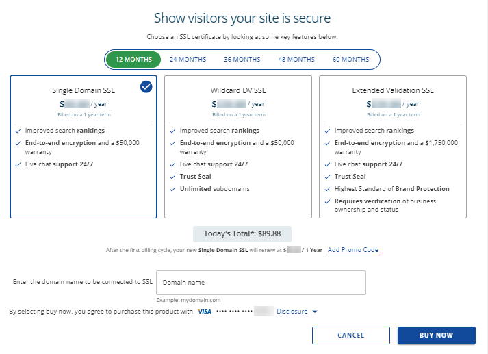 Premium SSL - Select plan