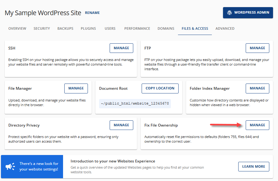 Files & Access tab - Fix File Ownership