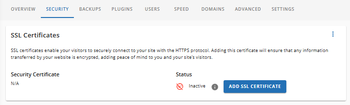 Security tab - Add SSL Certificates