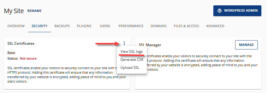 Activate Free SSL Certificate - SSL Certificates - View SSL Logs