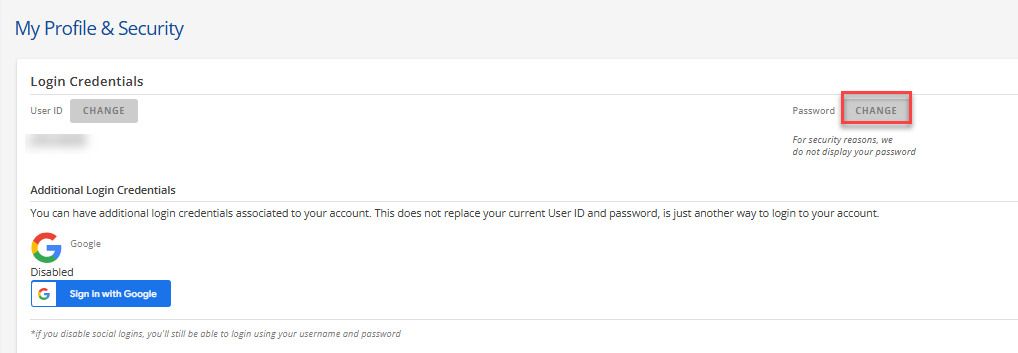 Change password button