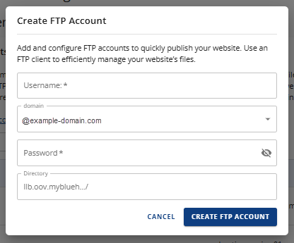 Create and Manage FTP - Enter new FTP details