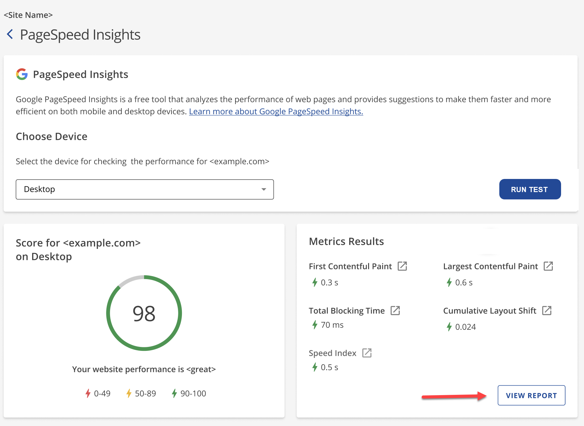 Google Page Insights - View Report