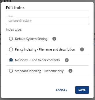 Manage indexes - Folder Index Manager - Select index type