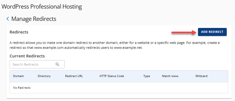 Add Redirect button