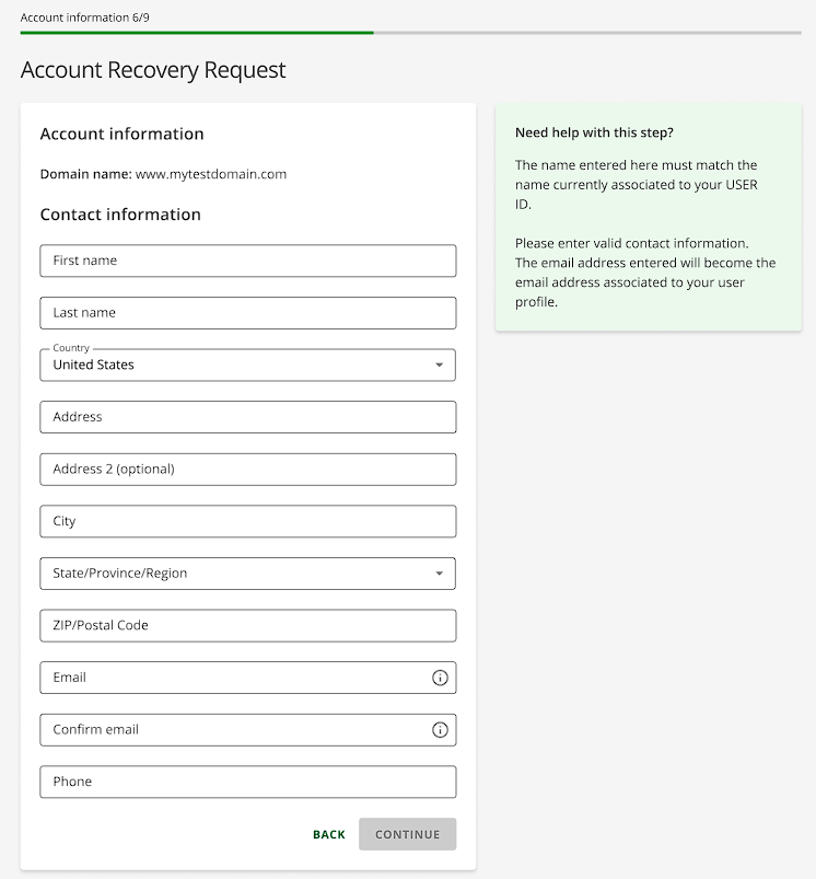 Fill in Contact Information