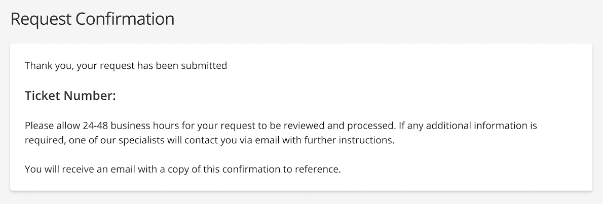 Request Confirmation Page