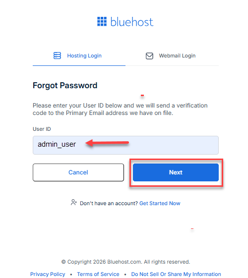 Bluehost Account Manager Forgot Password