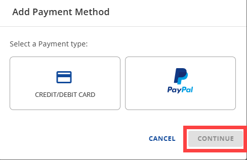 Account Manager - Payment Methods - CC or PayPal
