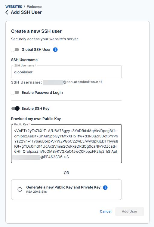 Create a new SSH user