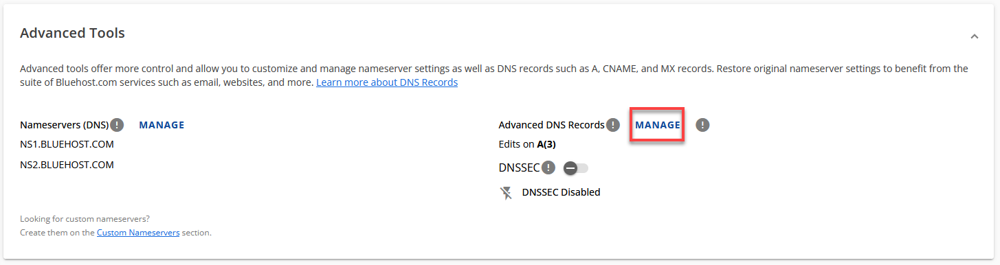 Cloud Hosting MANAGE link