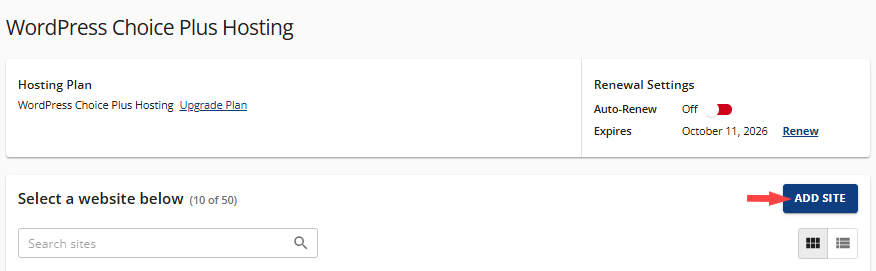 Websites - Add Site Button