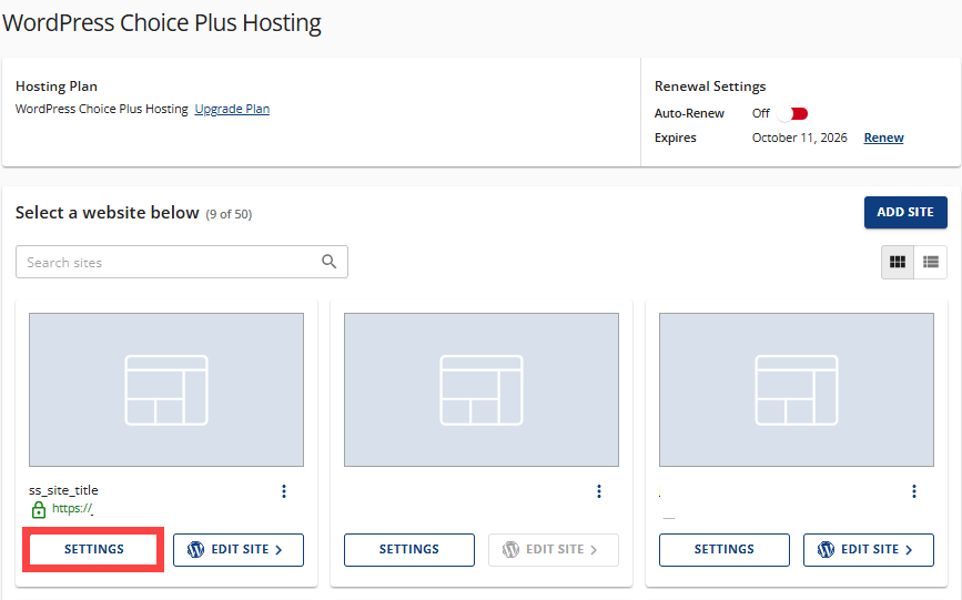 Websites - Settings