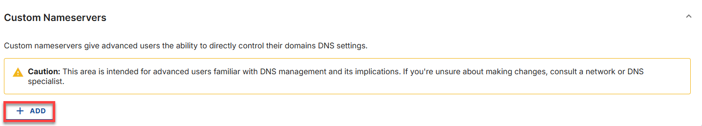 Nameservers Tab - Custom Nameservers - Add