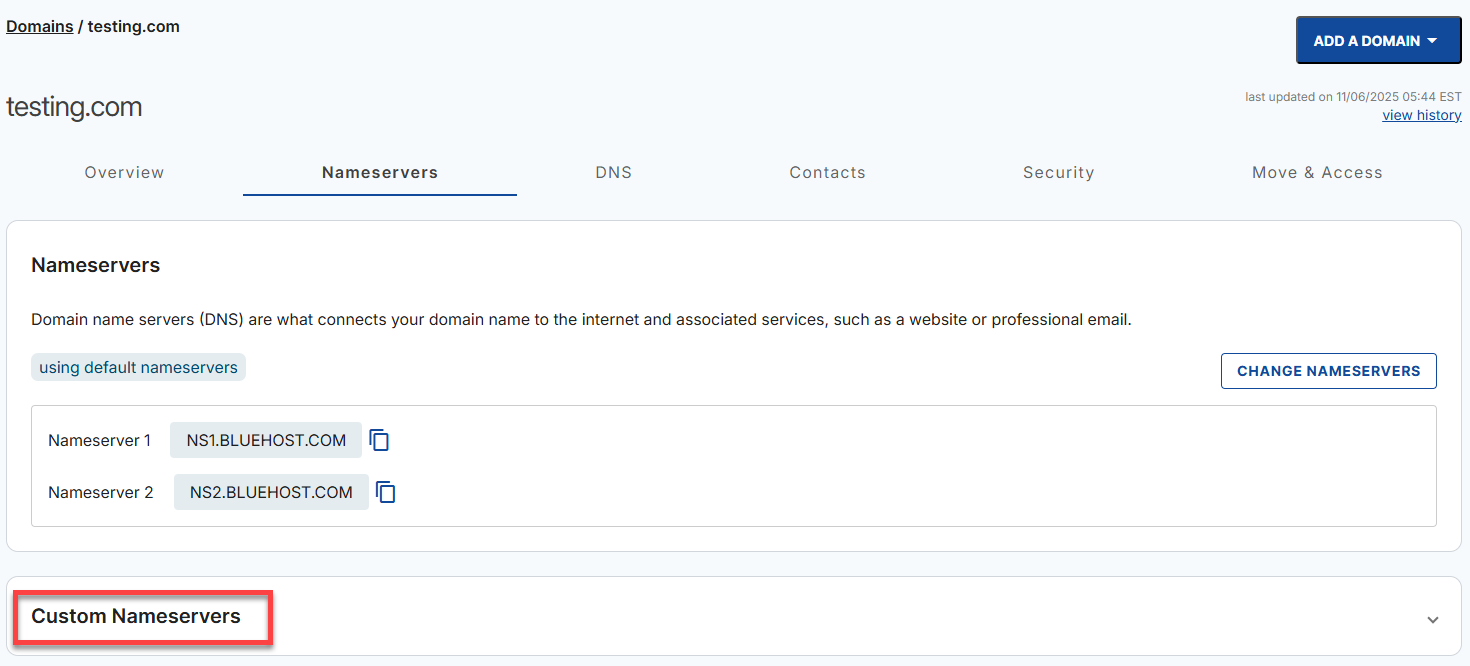Nameservers Tab - Custom Nameservers