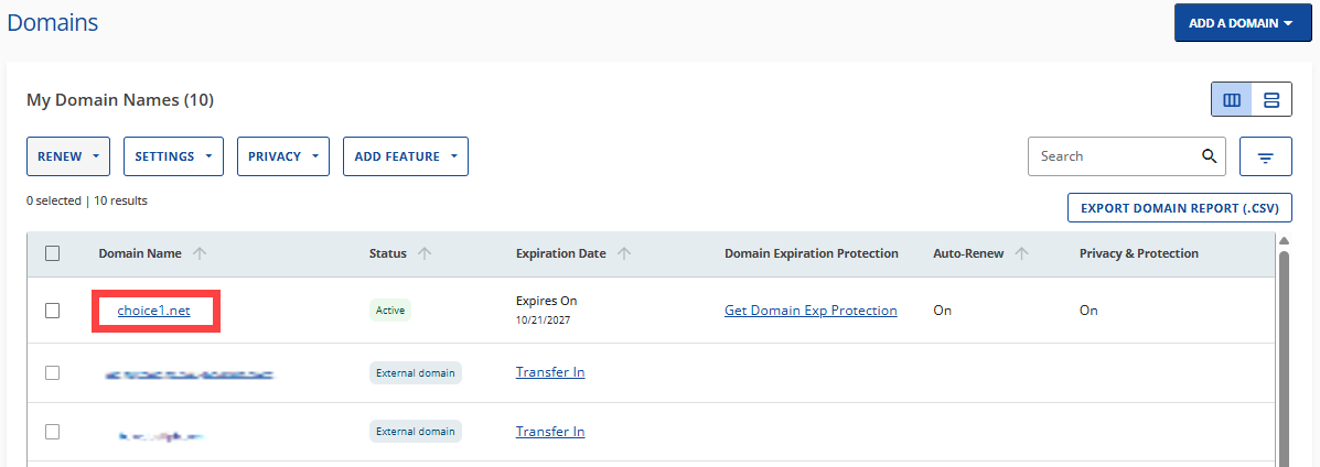 Domains - Select Domain