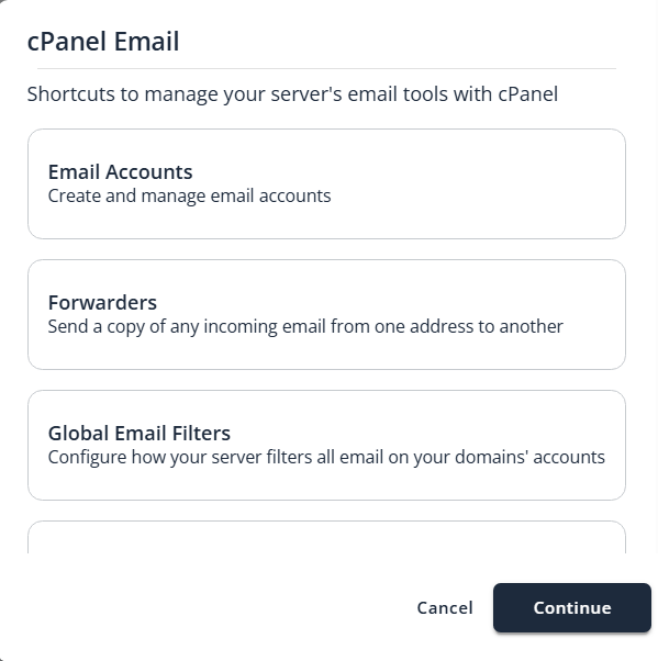 Bluehost Account Manager cPanel Email Email Account Continue