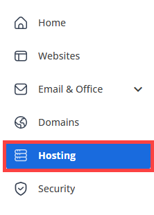 Bluehost Dashboard highlighting 'Hosting' tab