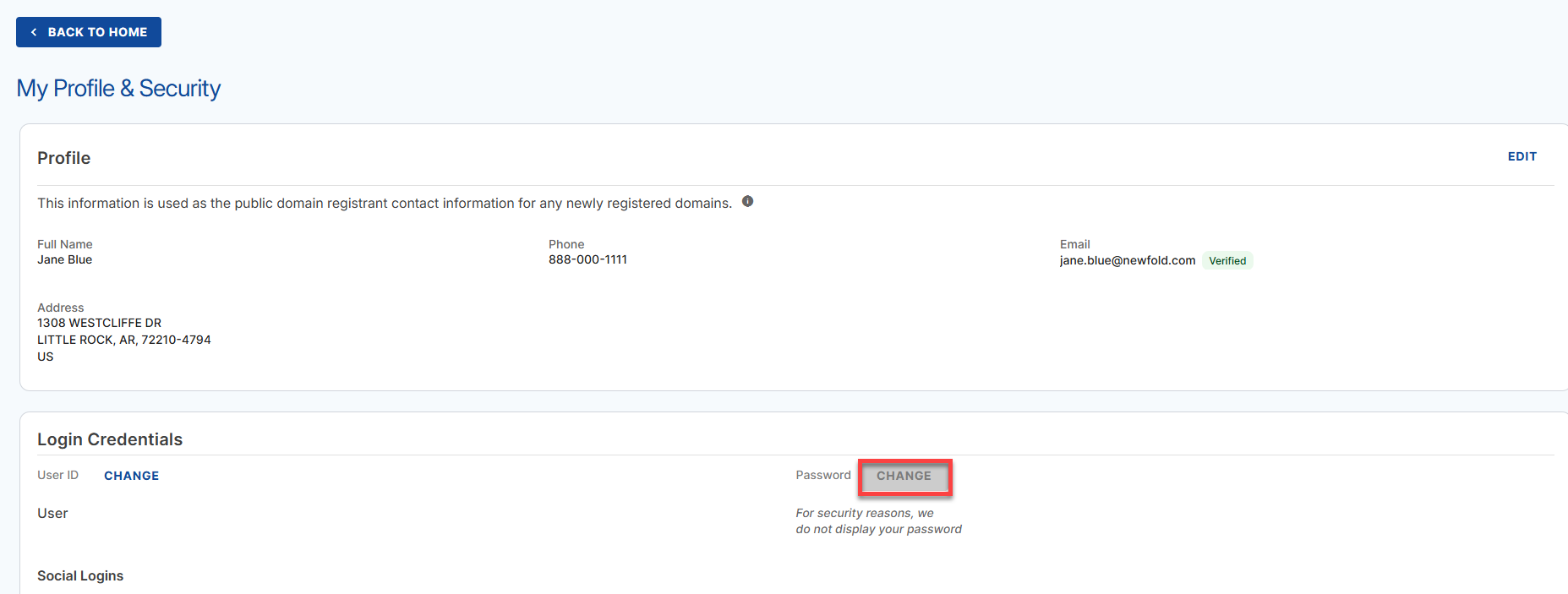 Login Management - My Profile & Security page
