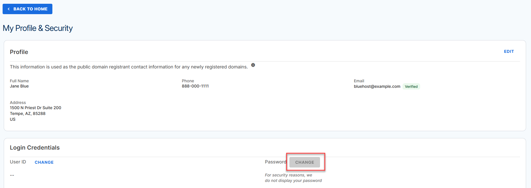 Login Management - My Profile & Security page