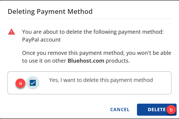Payment Methods Section Delete button